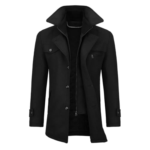 Allthemen Wintermantel Kurzmantel Herren Schwarz Wollmantel Stehkragen Herren Winter Mantel Warm Kurz Slim Fit Winterjacke Business Schwarz(gestepptes Innenfutter L von Allthemen