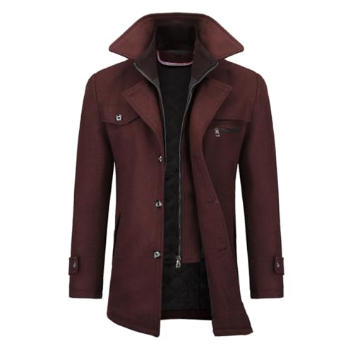 Allthemen Wintermantel Kurzmantel Herren Schwarz Wollmantel Stehkragen Herren Winter Mantel Warm Kurz Slim Fit Winterjacke Business Weinrot(gestepptes Innenfutter L von Allthemen