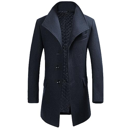 Allthemen Wintermantel Mantel Herren Lang Slim Fit Herrenmantel Winter Schwarz Business Mantel Herren Wolle Wollmantel Dunkelblau XXL von Allthemen