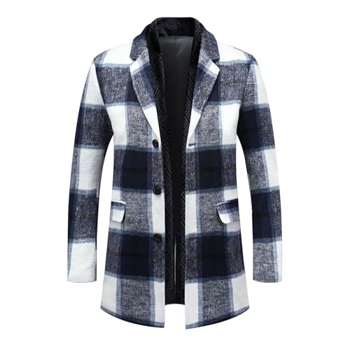 Allthemen Wollmantel Herren Lang Slim Fit Kariert Winter Mantel mit Schalkragen herren Dicker Übergangsmantel Blau S Allthemen Wollmantel Herren Lang Slim Fit Kariert Winter Mantel mit Schalkragen herren Dicker Übergangsmantel Blau S von Allthemen