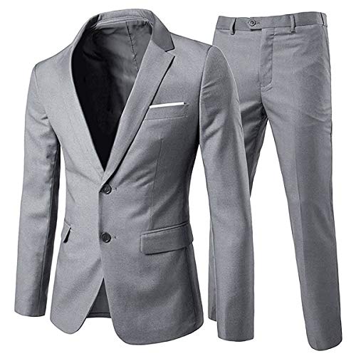 Allthemen Anzug Herren Anzug 2 Teilig Slim Fit Herrenanzug Hochzeit Anzüge Herren Modern Sakko für Business Hellgrau(2 Knöpfe) L von Allthemen