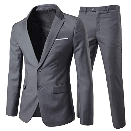 Allthemen Anzug Herren Anzug 2 Teilig Slim Fit Herrenanzug Hochzeit Anzüge Herren Modern Sakko für Business Dunkelgrau(2 Knöpfe) L von Allthemen