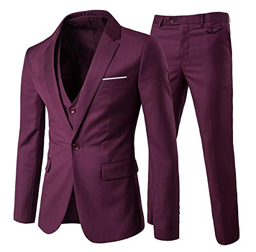 Anzug Herren Slim Fit 3 Teilig Anzüge Herrenanzug Sakko Hochzeit Business Rot L von Allthemen