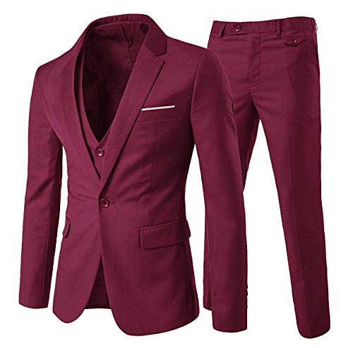 Anzug Herren Slim Fit 3 Teilig Anzüge Herrenanzug Sakko Hochzeit Business Wine Rot L von Allthemen