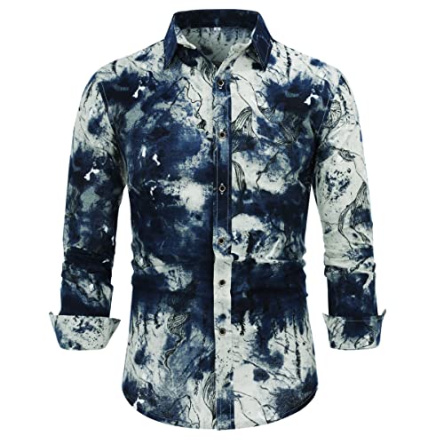 Allthemen Herren Blumen Hemden Leinen Bunte Hemd Langarmhemd Muster Paisley Freizeitshemd Langarm Casual Shirt Farbe 10 3XL von Allthemen