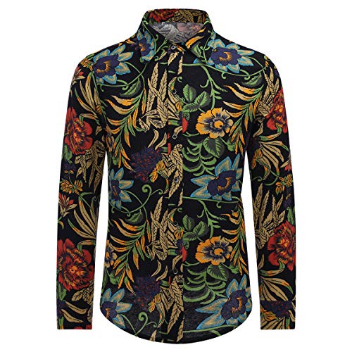 Allthemen Herren Blumen Hemden Leinen Bunte Hemd Langarmhemd Muster Paisley Freizeitshemd Langarm Casual Shirt Farbe 6 3XL von Allthemen