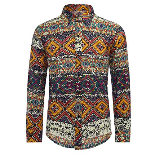 Allthemen Herren Blumen Hemden Leinen Bunte Hemd Langarmhemd Muster Paisley Freizeitshemd Langarm Casual Shirt Geometric XXL von Allthemen