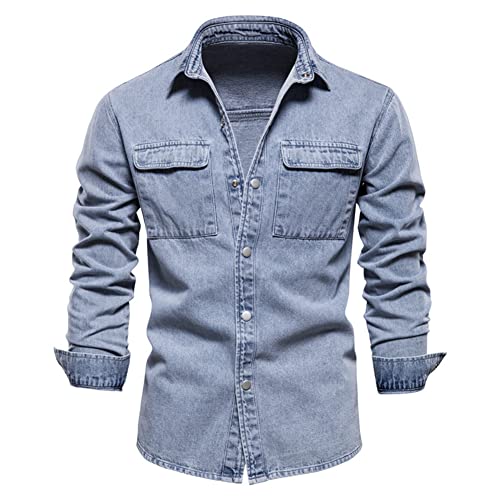 Jeanshemd Herren Langarm Western Denim Shirt Regular Fit Freizeithemden Basic Hemd für Männer #6001 Blau L von Allthemen