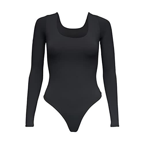 Almere Basics Body mit langen Ärmeln, doppelt gefüttert, konturiert, Basic-Tanga-Stil, langärmelig, für Damen, Schwarz, L von Almere