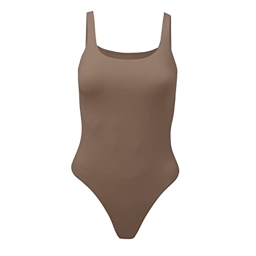 Almere Low Back Contour Tank High Cut Thong Bodysuit, No Snap, Women's Bodysuit, No Bra Neded, Body Sculpt Body, Braun, L von Almere