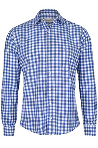 Almsach Herren Trachtenhemd Slim fit karo blau-Weiss Langarm - Der Klassiker für alle Oktoberfeste und Volksfeste, Jeans (blau), L von Almsach