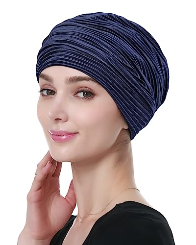 Alnorm Niedlicher Chemo-Hut für Frauen Gerüschter Turban Edle Gatsby-Mütze Dunkelmarine von Alnorm