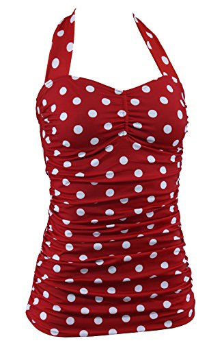 Aloha-Beachwear Rockabilly Vintage Look Neckholder Damen Badeanzug mit Polka Dots gepunktet Punkte M3039 (as3, Numeric, Numeric_36, Regular, Regular, Rot/Weiss, S) von Aloha-Beachwear