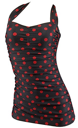 Aloha-Beachwear Rockabilly Vintage Look Neckholder Damen Badeanzug mit Polka Dots gepunktet Punkte M3039 (as3, Numeric, Numeric_36, Regular, Regular, Schwarz/Rot, S) von Aloha-Beachwear