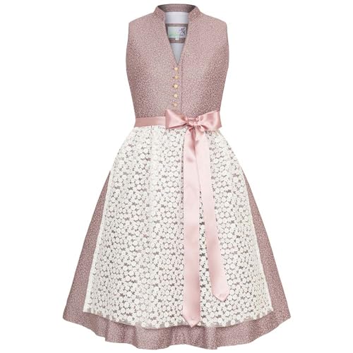 Alpenfee Dirndl Ambra 60cm Länge Mauve | hochgeschlossen Knielang Blümchen | Damen Gr 36 von Alpenfee