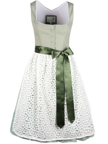 Alpenfee Dirndl Julie 2 grün Salbei | Leinen-Dirndl mit Blümchen-Schürze | Special Edition Gr 50 von Alpenfee