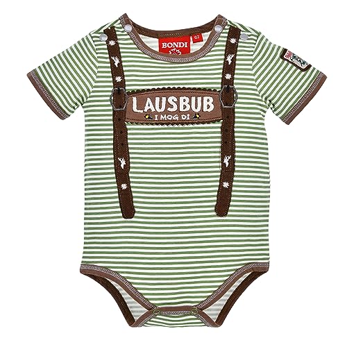 Alpenglück BONDI Body halbarm geringelt ´Lausbub´, stripe forest/white 68 Tracht Baby Jungs Artikel-Nr.91636 von Alpenglück