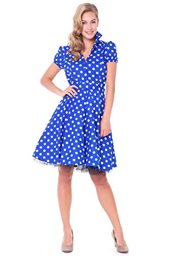 Alpenmärchen, Rockabilly Kleid Petticoat 50er Jahre Tanzkleid Retro Vintage Polka Dots, Grosse Punkte, blau, Gr. 56, RB08 von Alpenmärchen