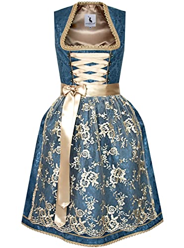 Alpenmärchen Midi Dirndl aus Exklusiver Kollektion inkl. Spitzenschürze Gr.44 - ALM921 von Alpenmärchen