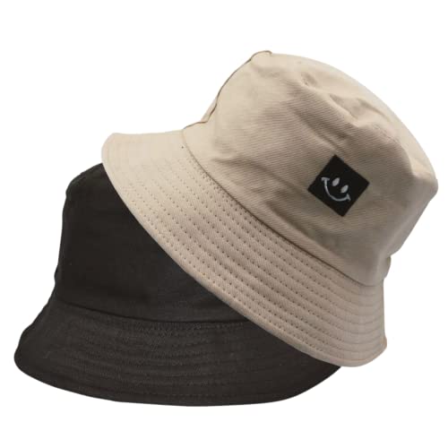 Alsino Anglerhut Fischerhut Sonnenhut Bucket Hat Reversibel Freizeithut Outdoor Wende-Hut Sommermütze Herbst Camping Reisen Wandern - für Damen Herren Kinder, Farbe wählen:beige-Happy Face von Alsino