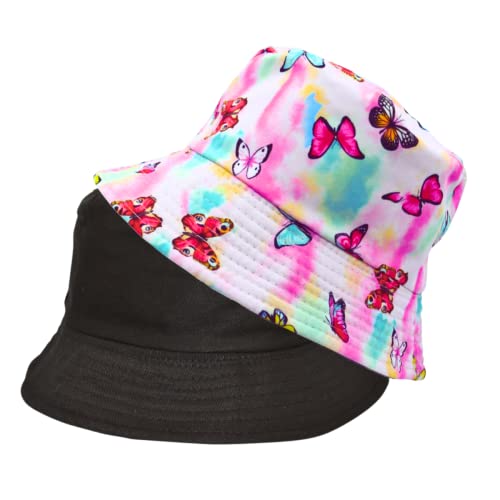 Alsino Anglerhut Fischerhut Sonnenhut Bucket Hat Reversibel Freizeithut Outdoor Wende-Hut Sommermütze Camping Reisen Wandern - für Damen Herren Kinder, Motiv wählen:Schmetterlinge rosa von Alsino