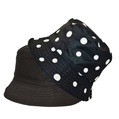 Alsino Anglerhut Fischerhut Sonnenhut Bucket Hat Hut Reversibel Freizeithut Outdoor Wende-Hut Sommermütze Herbst Camping Reisen Wandern - für Damen Herren Kinder, gepunktet schwarz von Alsino