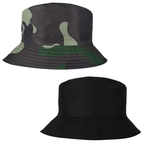 Alsino Anglerhut Fischerhut Sonnenhut Bucket Hat Hut Reversibel Freizeithut Outdoor Wende-Hut Sommermütze Herbst Camping Reisen Wandern - für Damen Herren Kinder, Farbe wählen:Camouflage 1 von Alsino