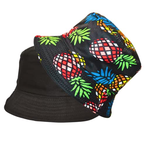 Alsino Anglerhut Fischerhut Sonnenhut Bucket Hat Reversibel Freizeithut Outdoor Wende-Hut Sommermütze Herbst Camping Reisen Wandern - für Damen Herren Kinder, Motiv wählen:Ananas schwarz von Alsino