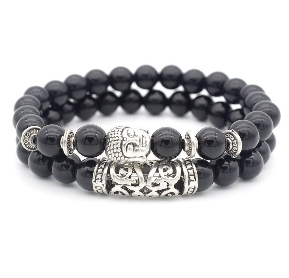 Alster Herz Armband Set 2-teiliges Armband mit Buddha Kopf, Naturstein, Damen Herren, J0252, 2er Set, Partnerarmband Freundschaftsarmband von Alster  Herz