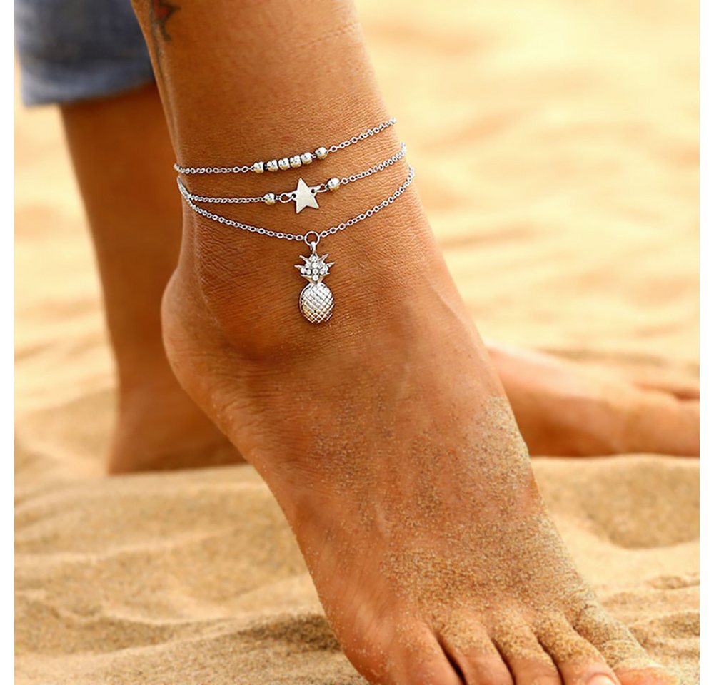 Alster Herz Fußkette mit Anhänger Damen Fußkettchen mit Kristallen, Ananas Anhänger, Boho Stil, J0296 (1-tlg), Ideal für den Sommer am Strand von Alster  Herz