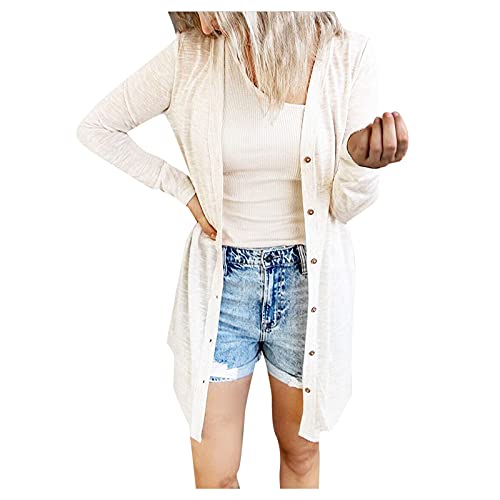 Alueeu Damen Strickjacke mit Knöpfen Langarm Leichter Cardigan Lang Dünne Jacke Casual Top Cardigan Sommer Elegante Schulterjacke Top von Alueeu