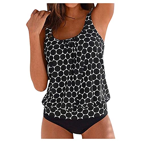 Alueeu Damen Tankini Bauchweg Zweiteilig Badeanzug Zweiteiliger Tankini Set mit High Waist Slip Oversize Schwimmanzug Strandmode Sexy Bikinislip Push Up Bademode, Z1-schwarz B, XXL von Alueeu