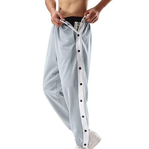 Alueeu Herren Trainingshose mit seitlicher Knopfleiste zum öffnen Button Up Sporthose Freizeithose Jogginghose Sportswear Elastischer Bund Streifen Sweatpants mit Taschen von Alueeu