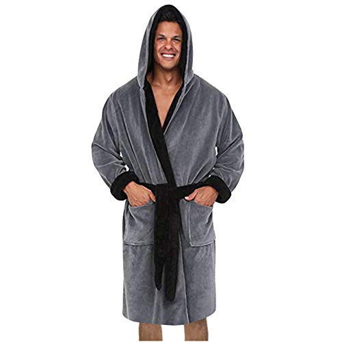 Bademantel Herren Kurz Leicht mit kapuze Baumwolle Frottee Kurzarm Flauschig Hausmantel Frotteemantel Morgenmantel Robe Negligee Saunakilt Sauna Sarong Morgenrock Pyjama Kimono Nachtwäsche Bathrobe von Alueeu