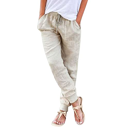 Alueeu Damen Sommerhose Leinen Leicht Freizeithose Frauen Straight Weite Beine Hose Leinenhose Lange Loose Beach Pants Mädchen Casual Strandhose Loose Fit Hosen Lässige Stoffhose Jogginghose Yogahose von Alueeu