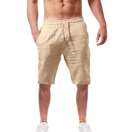 Herrenshorts aus Leinenmaterial leichte luftige Sommershorts einfarbige lockere Passform Kurze Freizeithose Shorts Herren Kurze Hose Sommerhose Einfarbige Loose Fit Kurze von Alueeu