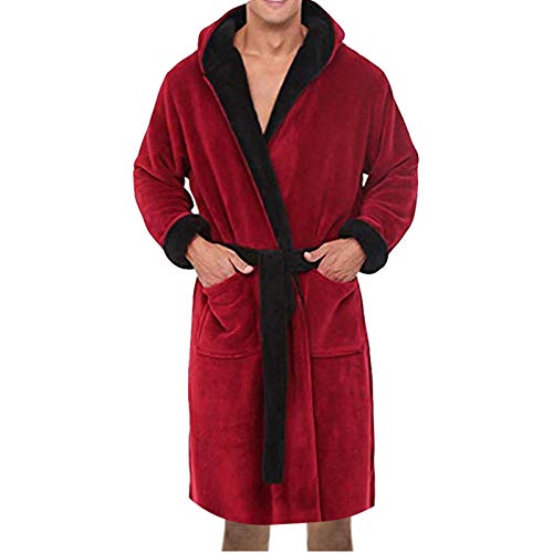 Morgenmantel Herren Baumwolle Leicht Kurz Flauschig Stain Lang Frottee Fleece Rot Bademantel Hausmantel Frotteemantel Robe Negligee Saunakilt Morgenrock Kimono Pyjama Nachtwäsche Bathrobe von Alueeu