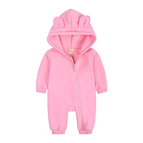 Alunsito Neugeborenes Baby Jungen Mädchen Langarm Bärenohr Mit Kapuze Strampler Reißverschluss Overall Winter Outfit Kleidung Rosa 90 1-2 Jahre von Alunsito