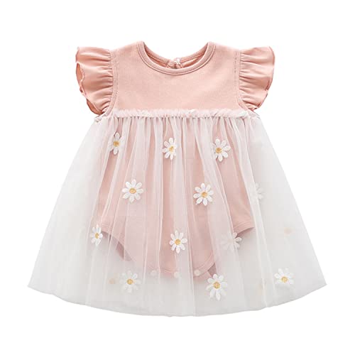 Alunsito Neugeborenes Baby Mädchen Strampler Rüschen Ärmelloser Bodysuit mit Mesh Gänseblümchen Tutu Rock Sommerkleidung 100 Kurz Rosa 2-3 Jahre von Alunsito