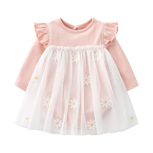 Alunsito Neugeborenes Baby Mädchen Strampler Rüschen Langarm Body mit Mesh Floral Tutu Rock Herbstkleidung 90 18-24 Monate Rosa von Alunsito