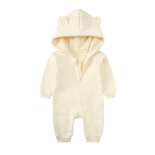 Baby Fleece Jumpsuits Kleinkind Langarm Reißverschluss Bärenohr Schneeanzug Neugeborenes Kapuzenstrampler Warmer Mantel Herbst Winter Outfits 66 Gelb 3-6 Monate von Alunsito