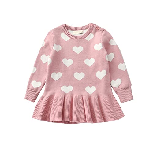 Baby Mädchen Warmes Pullover Kleid Kleinkind Kleinkind Strickpullover Kleid Langarm Herbst Winter Outfit, 80, Rosa, 18-24 Monate von Alunsito