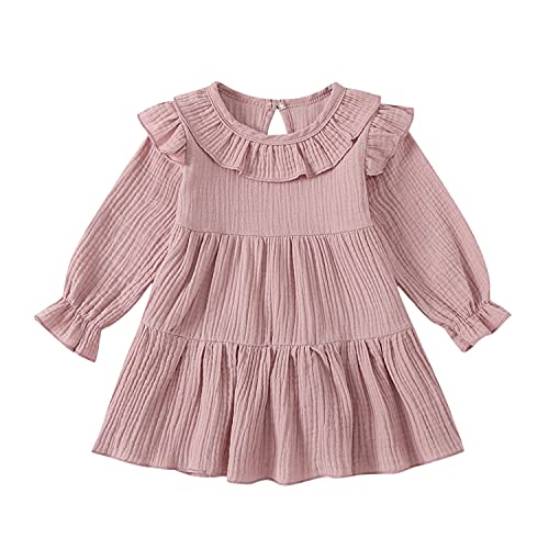 Herbst Winter Mädchen Langarm Baumwolle Leinen Kleid Casual Prinzessin Partykleid Kleinkind Mädchen Kleidung Rosa 90 18-24 Monate von Alunsito