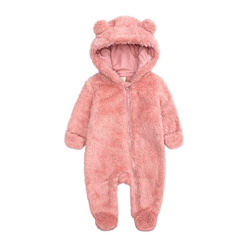 Kleinkind Baby Jungen Mädchen Bärenohren Strampler Winter Langarm Mit Kapuze Reißverschluss Overall Warmer Overall Rosa 3, 0-3 Monate von Alunsito