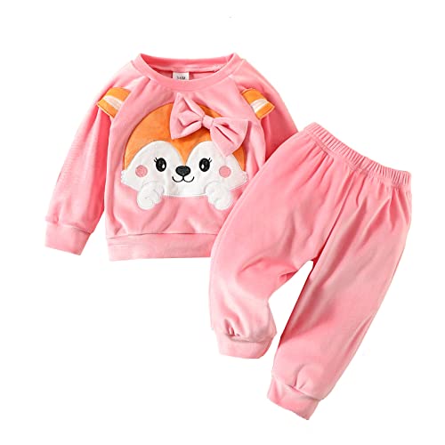 Kleinkind Baby Mädchen Kleidung Langarm Cartoon Fox Print T-Shirt Tops Jogger Hose Set Herbst Winter Freizeitkleidung Outfit 2 Stück Rosa 6-9 Monate von Alunsito