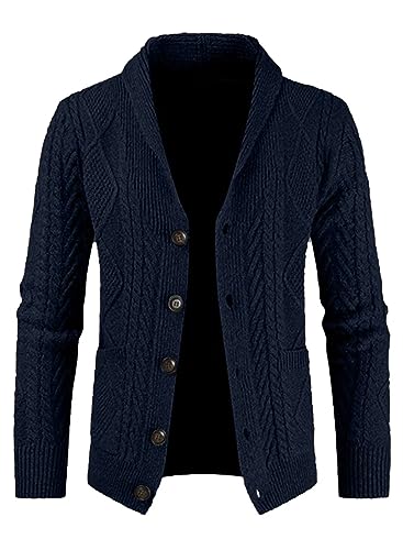 AlvaQ Blau Strickjacke Herren V Ausschnitt Strick Cardigan Langarm Knöpfe Strickpullover Einfarbige Strickmantel L von AlvaQ