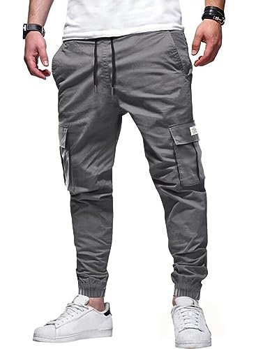 AlvaQ Jogginghosen für Herren Grau Hose Herren mit Kordelzug Cargohosen für Herren Casual Freizeithose Herren mit Taschen M von AlvaQ