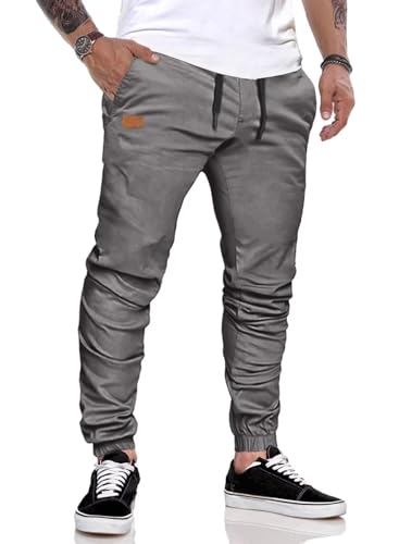 AlvaQ Cargohose Herren Freizeithose Baumwolle Hose Herren Jogginghose mit Kordelzug Casual Hose mit Taschen Grau XL von AlvaQ