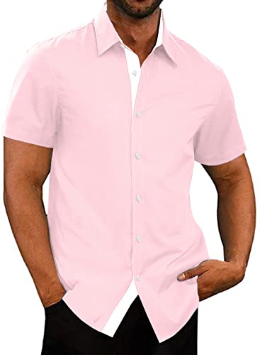 AlvaQ Hemd Herren Kurzarm Businesshemden Für Herren Freizeithemd Faltenfreies Kurzarmhemd Farbkontrast Sommerhemd Rosa M von AlvaQ