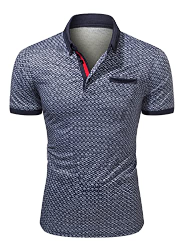 AlvaQ Poloshirt Herren Kurzarm Golf T Shirt Herren Farblich Abgesetzte Kragen Sommer Polohemd Mit Fronttasche Blau XXL von AlvaQ